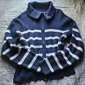 Hollister Navy and White Striped Sweater